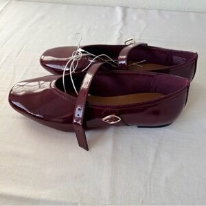 A New Day Elena Burgundy Patent Mary Jane Flats Shoes Buckle  Memory Foam 6.5